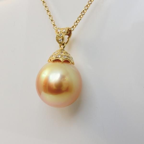 【国内正規総代理店アイテム】 0.26ct D 15.1mm P ゴールデンパールネックレス 45cm 真珠 K18YG 真珠