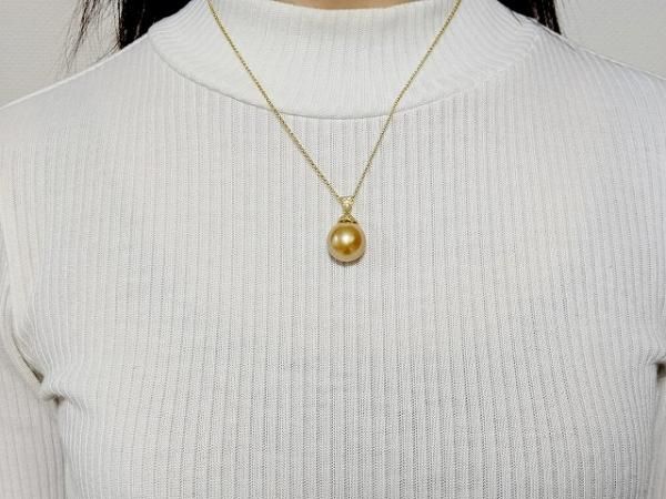 ゴールデンパールネックレス P 15.1mm D 0.26ct 45cm K18YG 真珠 ゴールデンパールネックレス P 15.1mm D 0.26ct 45cm K18YG 真珠
