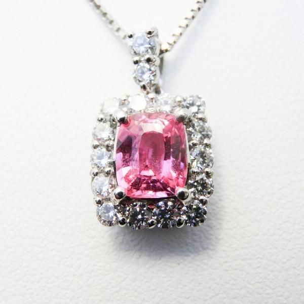 パパラチアサファイア ダイヤモンドネックレス PDS 1.072ct D 0.53ct 45cm Pt900 DGL鑑別書付