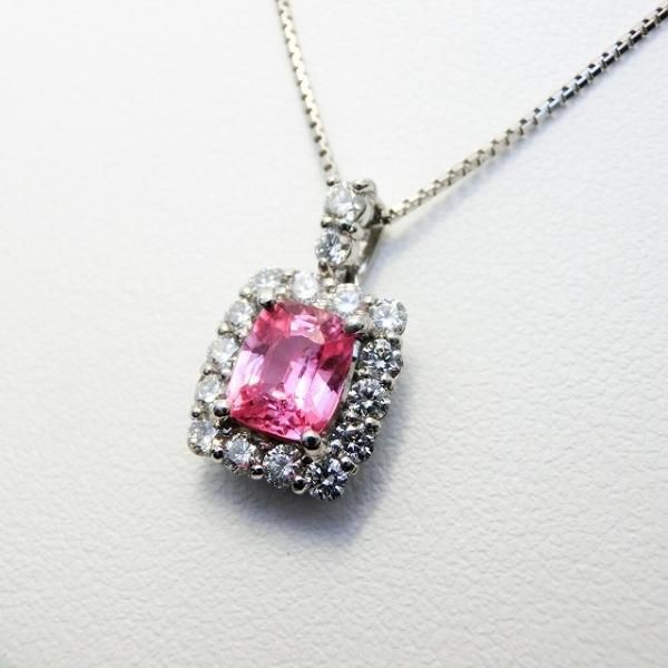 パパラチアサファイア ダイヤモンドネックレス PDS 1.072ct D 0.53ct 45cm Pt900 DGL鑑別書付