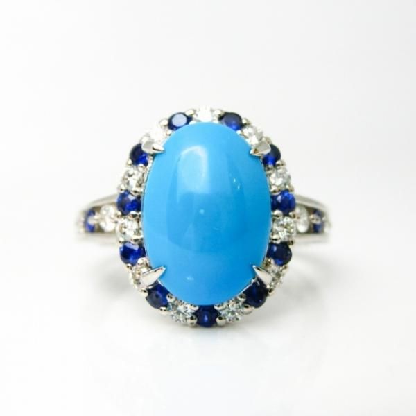 ターコイズ ダイヤモンド サファイアリング TQ 2.55ct D 0.26ct SA
