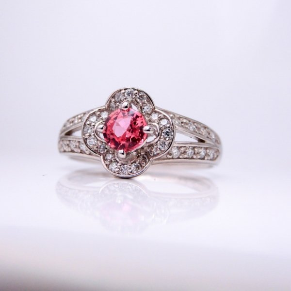 非加熱パパラチアサファイア ダイヤモンドリング PDS 0.36ct D 0.22ct