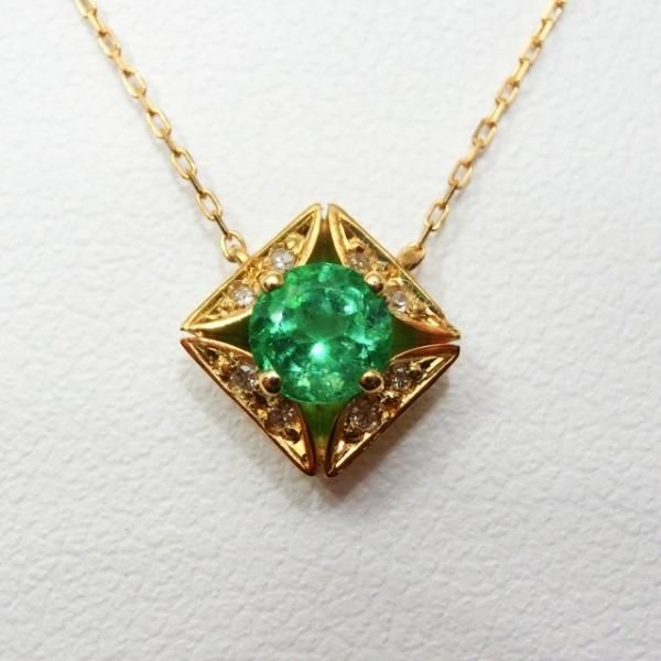 エメラルド ダイヤモンドネックレス EM 0.28ct D 0.03ct 45cm K18YG