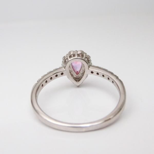 非加熱パパラチアサファイア ダイヤモンドリング PDS 0.423ct D 0.35ct