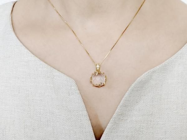 ローズクォーツ ダイヤモンドネックレス 7.46ct D 0.06ct 45cm K18YG C