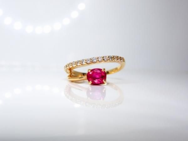 ルビー ダイヤモンドピンキーリング R 0.46ct D 0.17ct K18YG C ルビー ダイヤモンドピンキーリング R 0.46ct D 0.17ct K18YG C