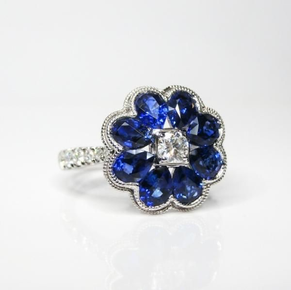 サファイア ダイヤモンドフラワーモチーフリング SA 2.13ct D