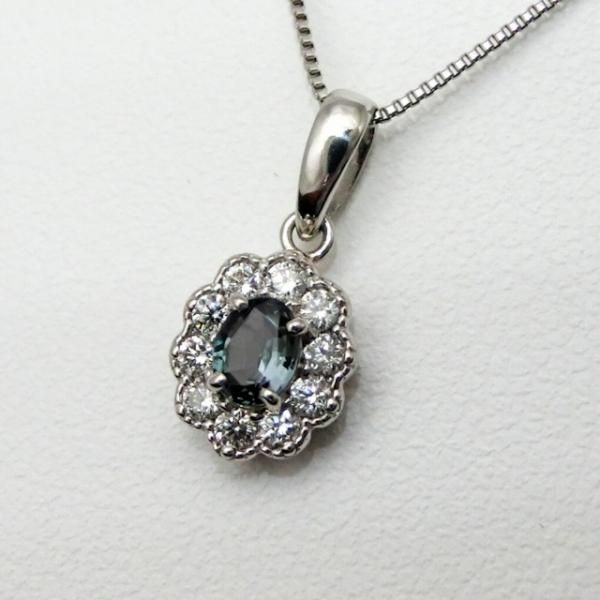 ダイヤモンド×アレキサンドライト ネックレス K18WG 0.15ct 4.3g