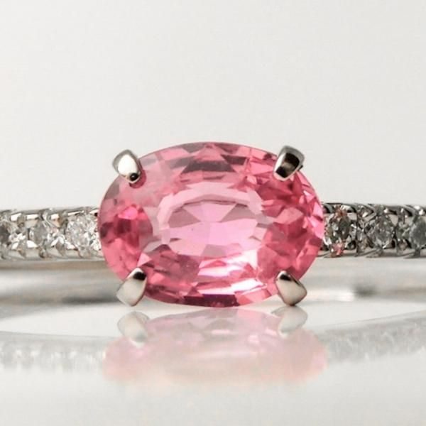 非加熱パパラチアサファイア ダイヤモンドリング PDS 0.63ct D 0.15ct