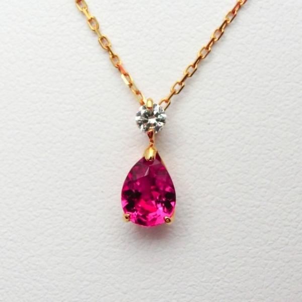 ルベライト ダイヤモンドネックレス RU 0.50ct D 0.07ct 45cm K18YG ルベライト ダイヤモンドネックレス RU 0.50ct D 0.07ct 45cm K18YG