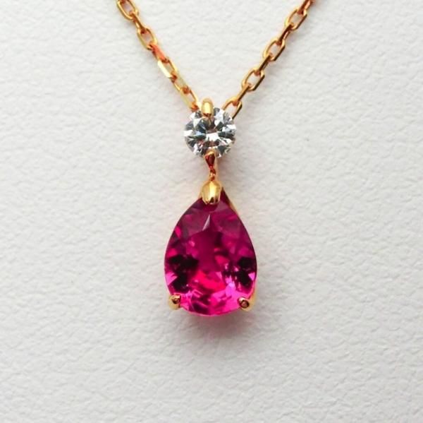 ルベライト ダイヤモンドネックレス RU 0.50ct D 0.07ct 45cm K18YG ルベライト ダイヤモンドネックレス RU 0.50ct D 0.07ct 45cm K18YG