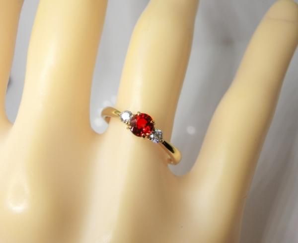 レッドスピネル H&Cダイヤモンドリング SP 0.425ct D 0.12ct