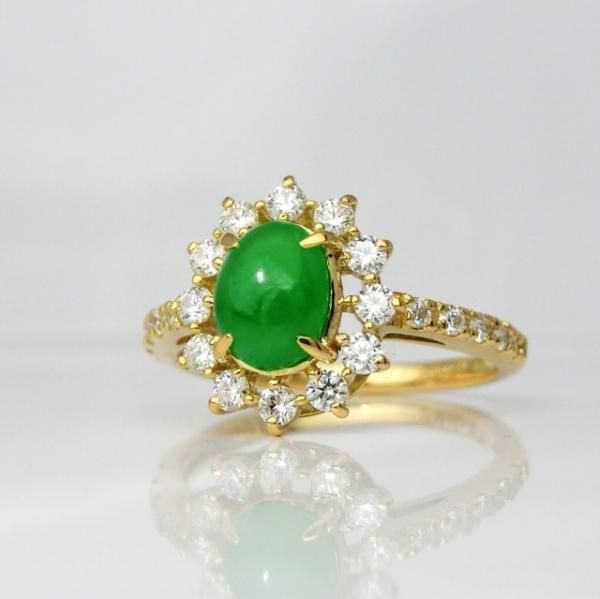 ひすい・翡翠 ダイヤモンドリング JD 0.838ct D 0.38ct K18YG ひすい・翡翠 ダイヤモンドリング JD 0.838ct D 0.38ct K18YG