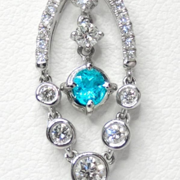 ブラジル バターリア産パライバトルマリン ダイヤモンドネックレス PA 0.142ct D 0.34ct 45cm Pt900 中央宝石研究所鑑別分析書付