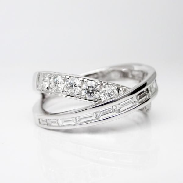 K18WGクロスデザイン0.30ctダイヤモンドリング クロスデザイン バゲットカットダイヤモンドリング D 0.62ct D 0.53ct