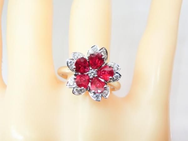 ルビー ダイヤモンドフラワーモチーフリング R 1.47ct D 0.20ct K18WG BOUTIQUE LINE