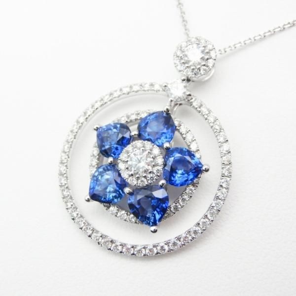 サファイア ダイヤモンドフラワーモチーフネックレス SA 3.08ct D 1.13