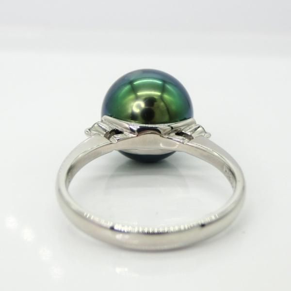 オーロラピーコック黒蝶真珠 ダイヤモンドリング P 11.4mm D 0.06ct