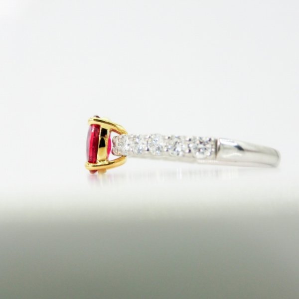 非加熱ピジョンブラッドカラールビー ダイヤモンドリング R 1.10ct D 0.55ct Pt900/K18YG GIA鑑別書付