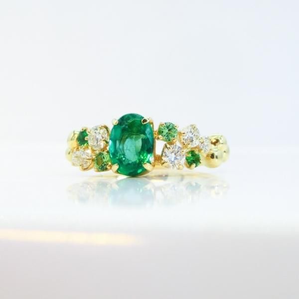 エメラルド ダイヤモンド ツァボライトリング EM 0.72ct D 0.30