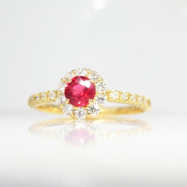 ルビー ダイヤモンドリング R 0.395ct D 0.27ct K18YG C-LINE 日