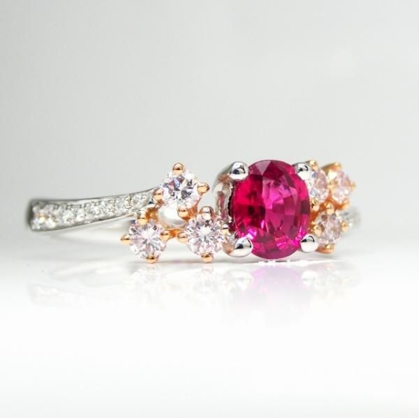 ミャンマー産非加熱ルビー ライトピンクダイヤモンドリング R 0.50ct
