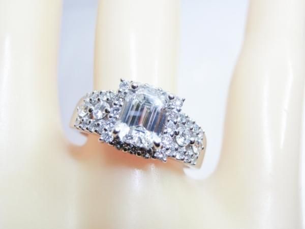 エメラルドカットダイヤモンドリング D 1.142ct I-SI2 0.52ct Pt900 