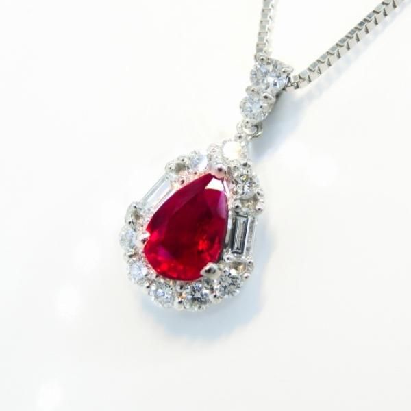 非加熱ピジョンブラッドカラールビー ダイヤモンドネックレス R 0.47ct D 0.25ct 45cm Pt900 AIGS鑑別書付