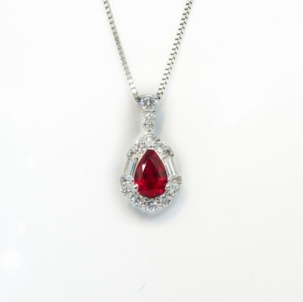 非加熱ピジョンブラッドカラールビー ダイヤモンドネックレス R 0.47ct D 0.25ct 45cm Pt900 AIGS鑑別書付