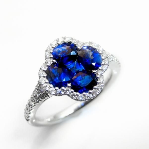 サファイア クローバーモチーフダイヤモンドリング SA 1.24ct D 0.14ct K18WG BOUTIQUE LINE