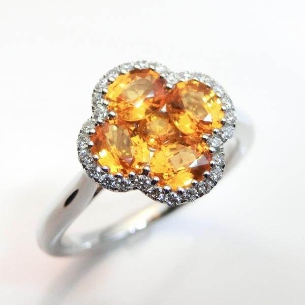 イエローサファイア クローバーモチーフダイヤモンドリング SA 1.37ct D 0.13ct K18WG BOUTIQUE LINE