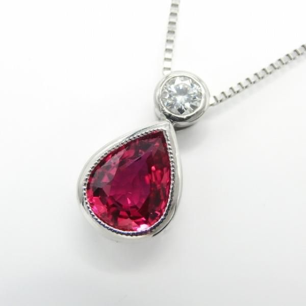 非加熱ペアシェイプルビー ダイヤモンドネックレス R 1.11ct D 0.09ct