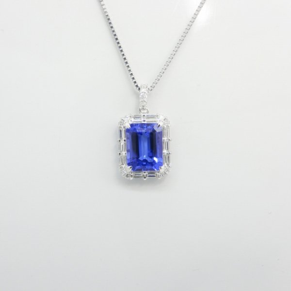 エメラルドカットタンザナイト ダイヤモンドネックレス TA 1.80ct D 0.22ct 45cm Pt900 JGGC鑑別書付