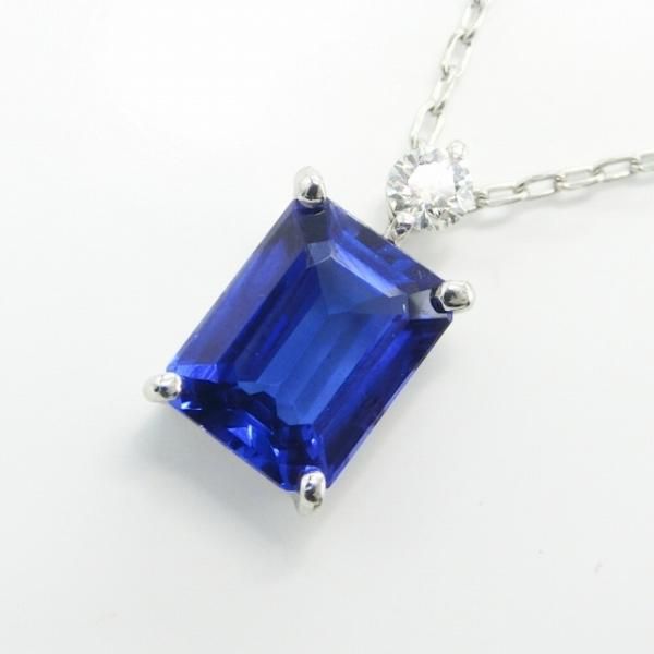 エメラルドカットタンザナイト ダイヤモンドネックレス Ta 1 48ct D 0 07ct 45cm Pt950 日独宝石研究所鑑別書付
