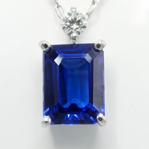 エメラルドカットタンザナイト ダイヤモンドネックレス Ta 1 48ct D 0 07ct 45cm Pt950 日独宝石研究所鑑別書付