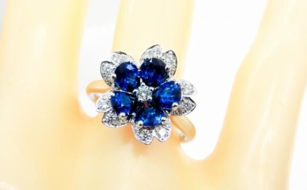 SELECT JEWELRY フラワーモチーフ トルマリン ダイヤモンド 指輪 2点セット ネックレス K18WG レディース