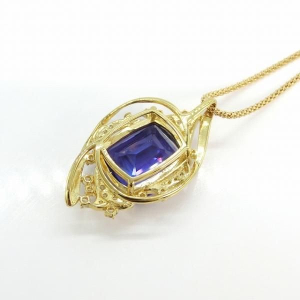 エメラルドカットタンザナイト ダイヤモンドネックレス TA 8.13ct D 0.30ct 45cm K18YG 日独宝石研究所鑑別書付