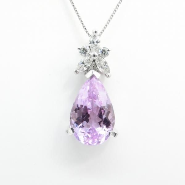 クンツァイト マーキスダイヤモンドネックレス KU 5.08ct D 0.40ct 45cm K18WG JGGC鑑別書付