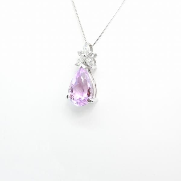 クンツァイト マーキスダイヤモンドネックレス KU 5.08ct D 0.40ct 45cm K18WG JGGC鑑別書付