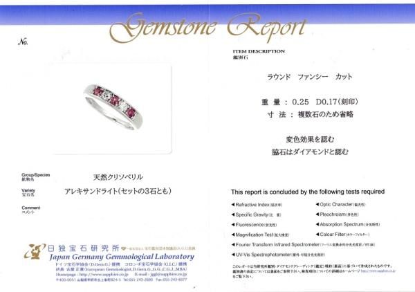 ブラジル産アレキサンドライト ダイヤモンドリング AX 0.25ct D