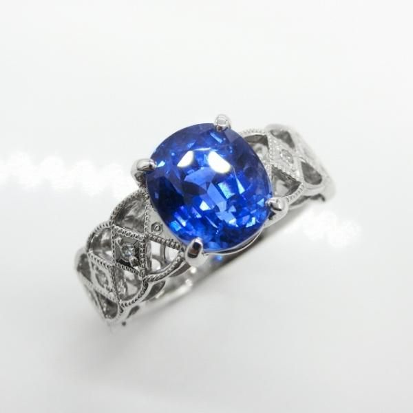 サファイア ダイヤモンドリング SA 3.63ct D 0.07ct Pt900 GRJ