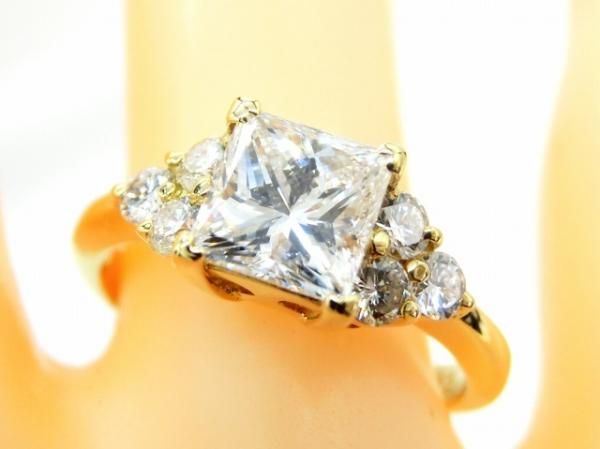 プリンセスカットダイヤモンドリング D 1.059ct G-SI1 0.35ct
