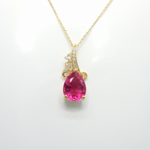 ペアシェイプルベライト ダイヤモンドネックレス RU 3.00ct D 0.09ct 45cm K18YG C-LINE