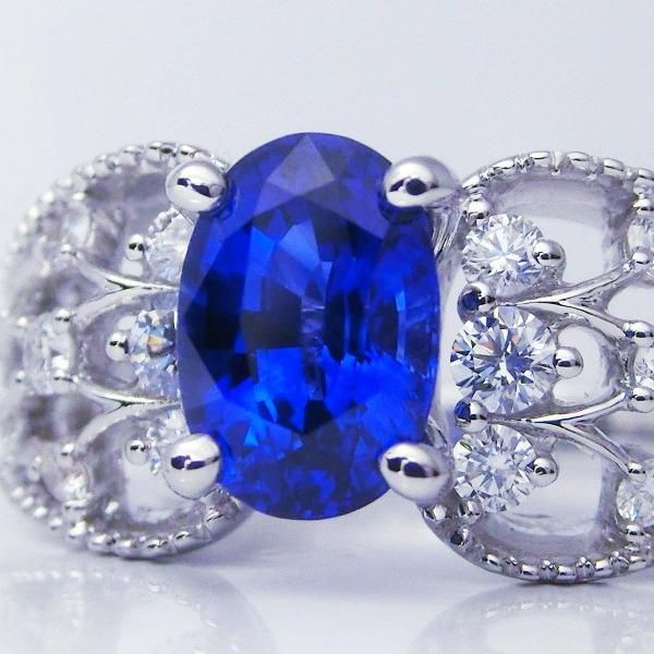 ロイヤルブルーカラーサファイア ダイヤモンドリング SA 1.48ct D 0.37 ...