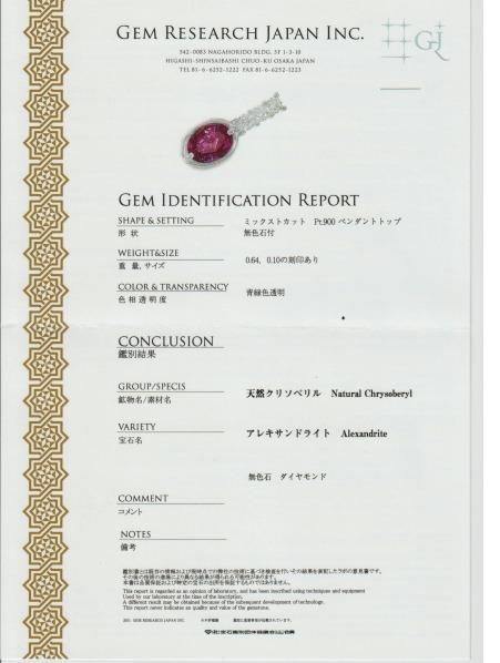 ブラジル産アレキサンドライト ダイヤモンドネックレス AX 0.64