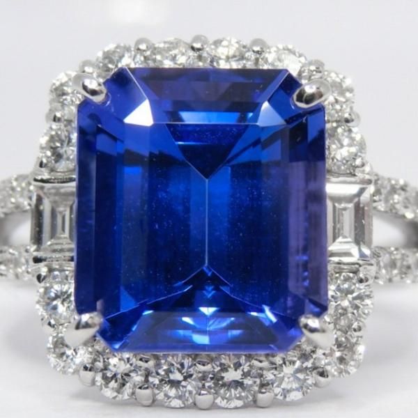 エメラルドカットタンザナイト ダイヤモンドリング TA 3.89ct D 0.71ct Pt950 日独宝石研究所鑑別書付 BOUTIQUE LINE