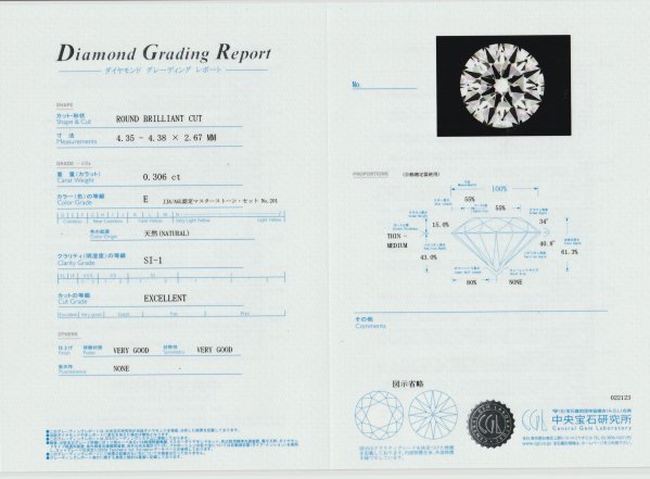 ダイヤモンドネックレス D 0.306ct E-SI1-EX Pt900 45cm 中央宝石研究所鑑定書付