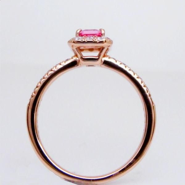 非加熱エメラルドカットパパラチアサファイア ダイヤモンドリング PDS