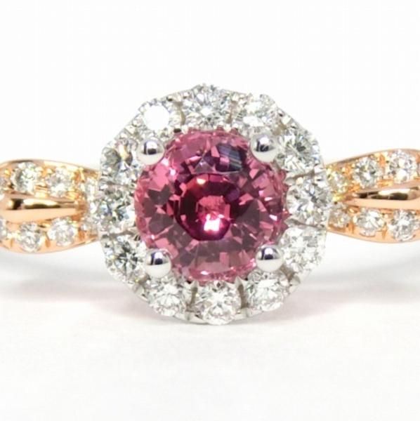 K18WG パパラチアサファイア0.58ct ダイヤ0.1ct リング