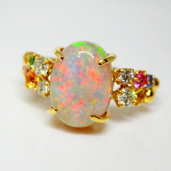 オパール マルチカラーサファイアダイヤモンドリング OP 3.02ct